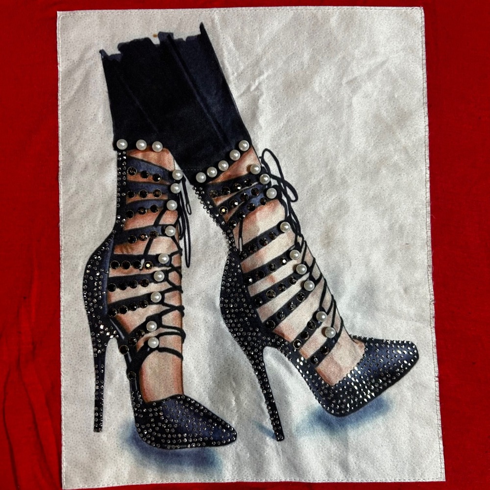 Y2K Red Glam Heels Graphic Top 2X High Low Tunic Party Girl Pearl Embellished T - Picture 3 of 5